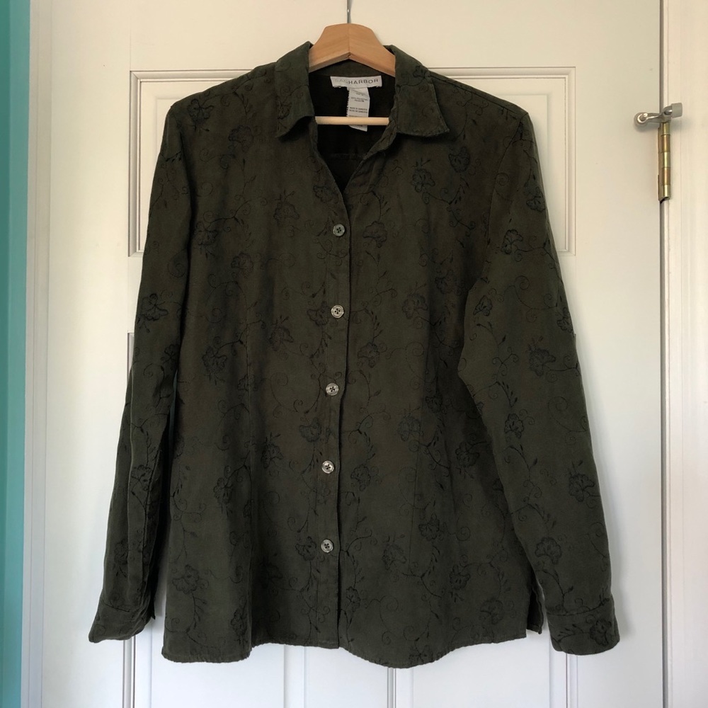 Sag Harbor Faux Suede Button Down Shirt